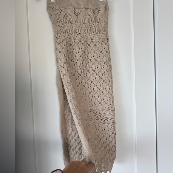 Beige Crochet Knit Maxi Skirt - Picture 7 of 10